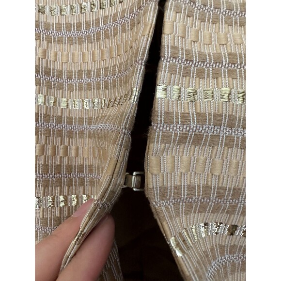 Marella Ruffle Gold Embroidered Stripe Blazer Mock Neck Clasp Women's Size 12 - Picture 4 of 10